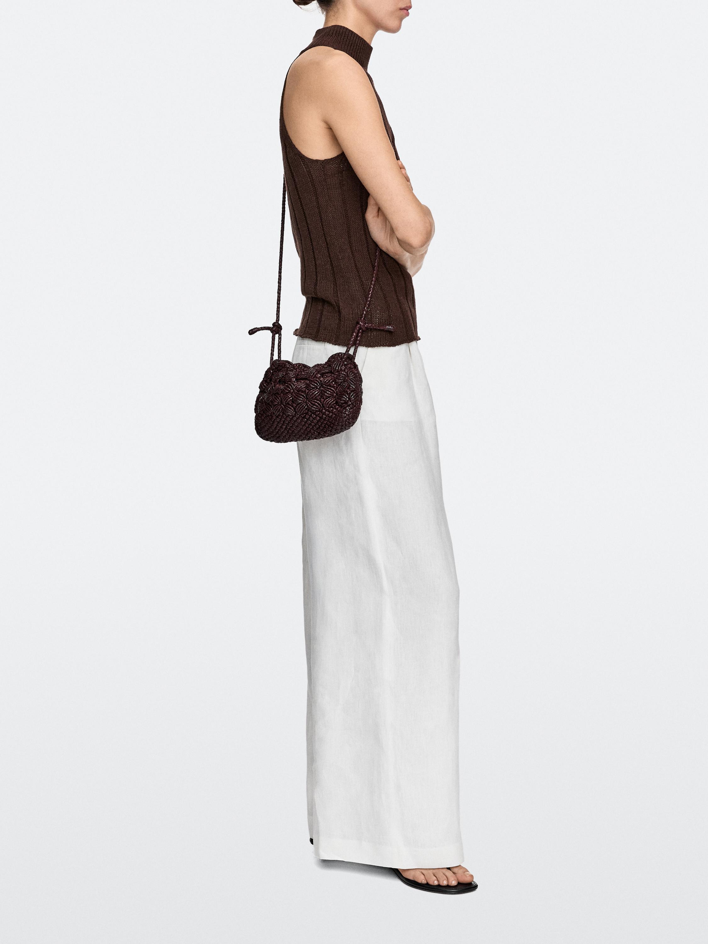 Sac pochette macramé en cuir nappa